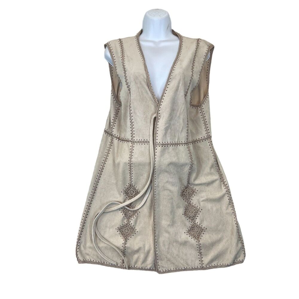 Dolce Cabo Western Vest Sleeveless Tunic Women's Sz M/L Yellowstone Cowgirl Tan